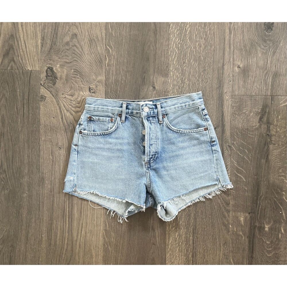 AGOLDE Parker Shorts Cotton Denim Distressed Blue High-Rise Waist Jean Short 24